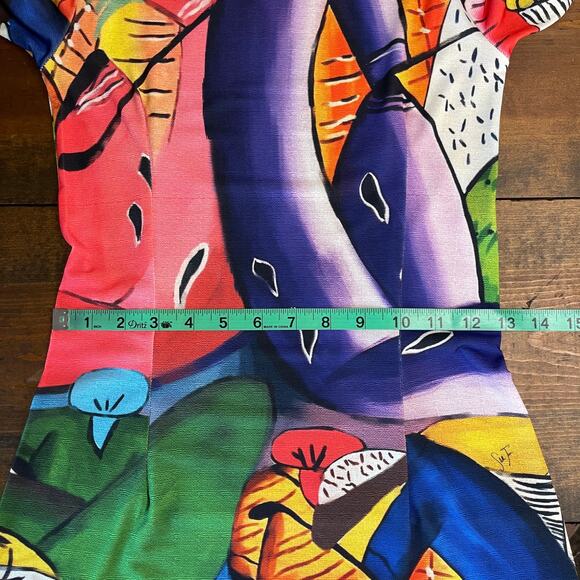 Stella Jean Short Sleeved Midi Dress Corta Colorful Print Stretch Womens 40 US 4 - Picture 14 of 16